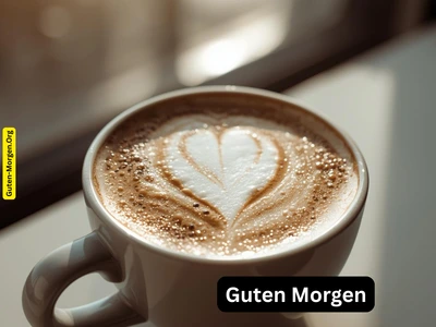 Guten Morgen Bild - Kaffee mit Herz-Latte-Art