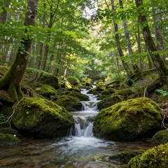 Natur: Waldbach im Buchenwald