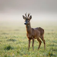 Tiere: Reh im Morgennebel