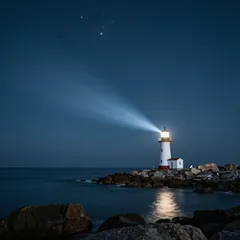 Leuchtturm unter Sternen