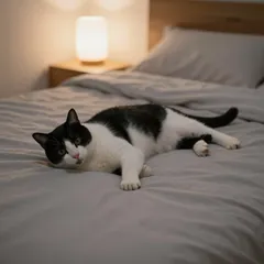Katze besetzt das Bett