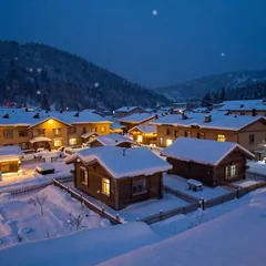 Dorf im Schneefall